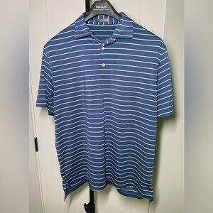 Peter Millar Summer Comfort Polo - Blue With White Stripes - Men Size Large